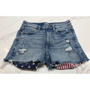 Old Navy Distressed Denim Shorts American Flag Pockets High Rise Women Size 4